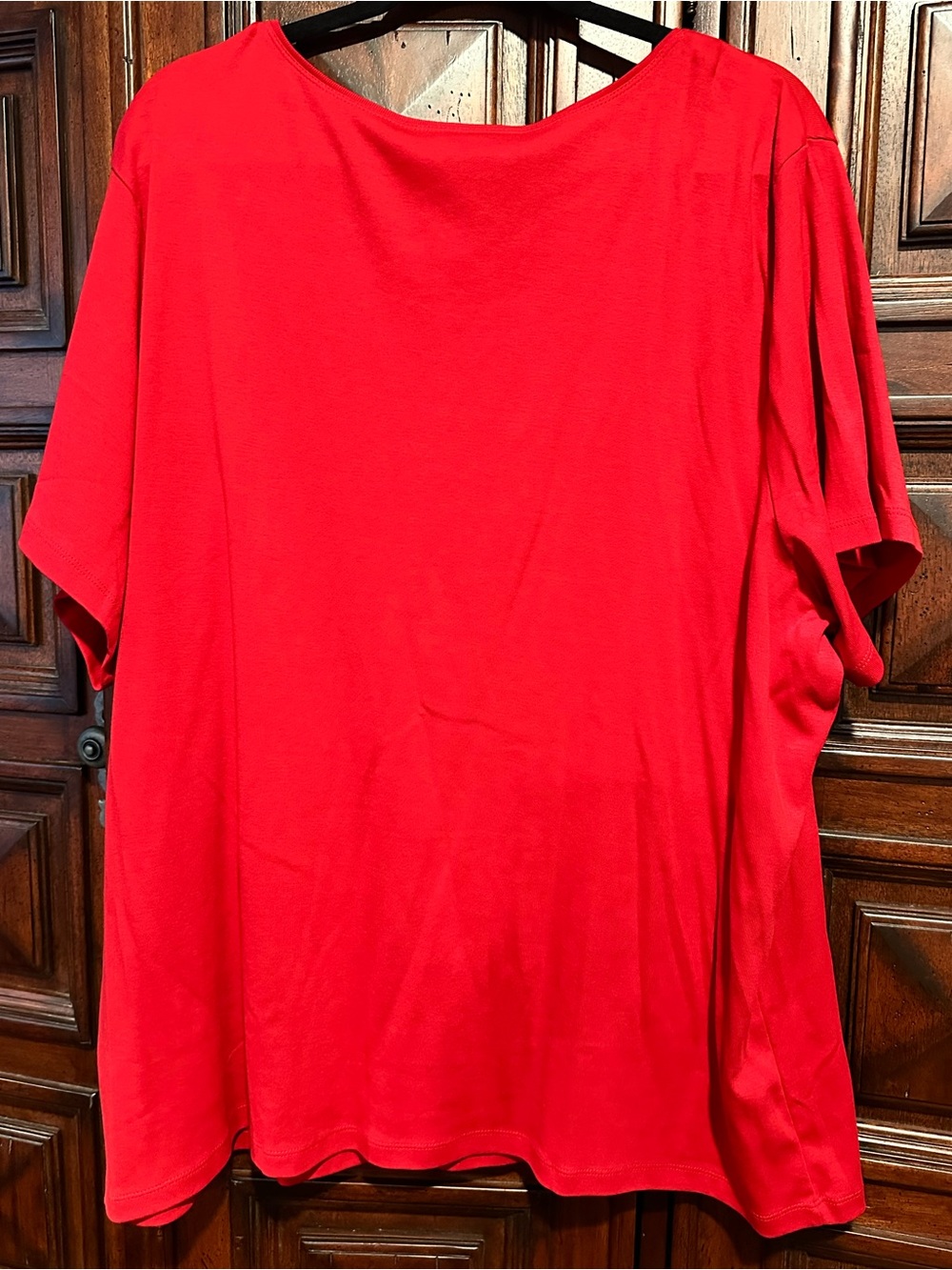 4X Karen Scott Bright cherry Fire Engine Christmas Red Scoop Neck Tshirt Top - Picture 6 of 7